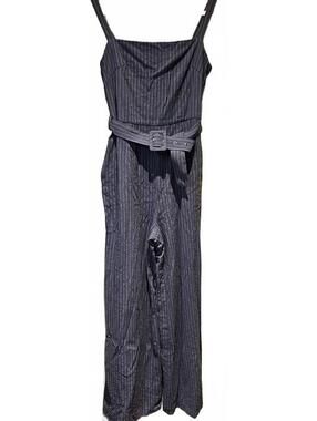 TwoSisters The Label Size 4 Gray Pinstripe Belted Jumpsuit Lined Wide Leg NWT